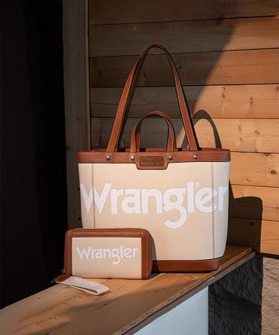 Wrangler Leather Trim Canvas Tote Bag Set