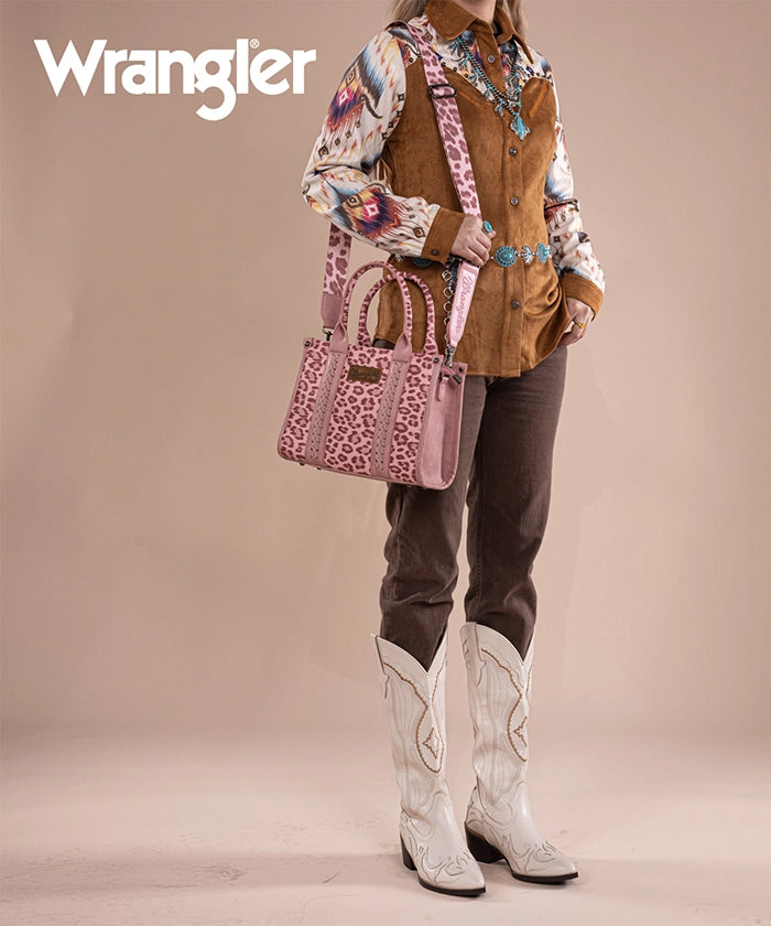 Wrangler Leopard Print Concealed Carry Tote Bag Pink