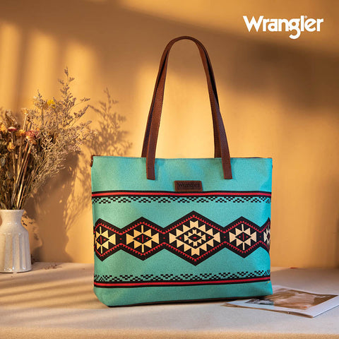 Wrangler Southwestern Dual Sided Print Canvas Tote Bag Blue