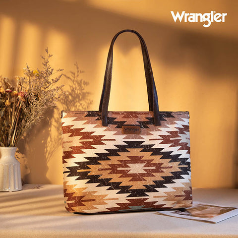 Wrangler Southwestern Dual Sided Print Canvas Tote Bag Coffee