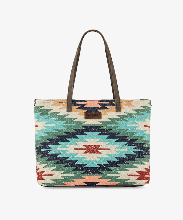 Wrangler Southwestern Dual Sided Print Canvas Tote Bag Green