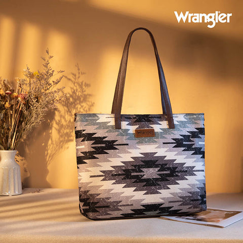 Wrangler Southwestern Dual Sided Print Canvas Tote Bag Grey