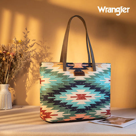 Wrangler Southwestern Dual Sided Print Canvas Tote Bag Light Green