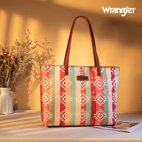 Wrangler Southwestern Dual Sided Print Canvas Tote Bag Pink