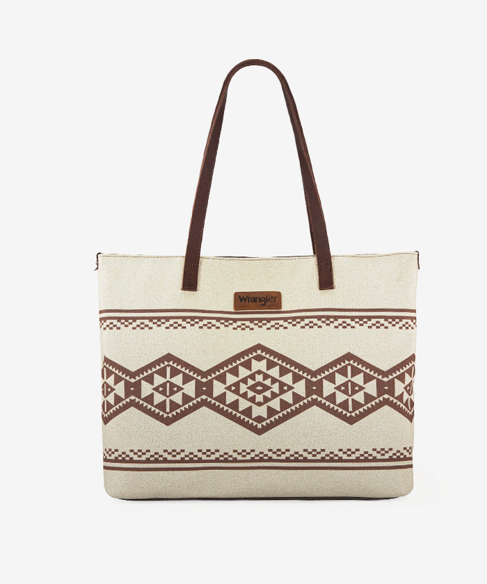 Wrangler Southwestern Dual Sided Print Canvas Tote Bag White