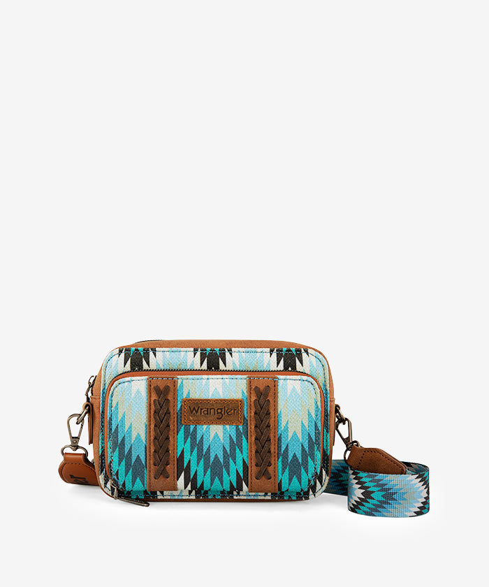 Wrangler Southwestern Pattern Dual Sided Print Crossbody Purse Jean