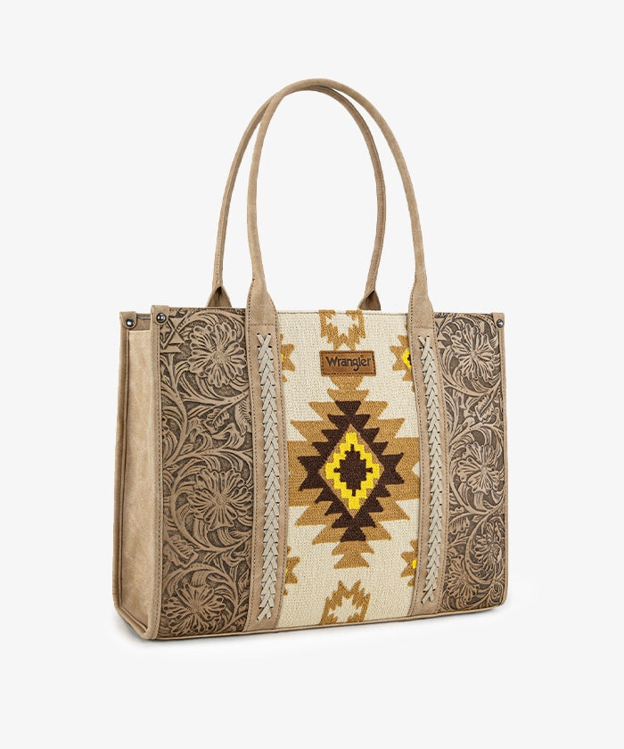 Wrangler Tooled Aztec Knitted Concealed Carry Wide Tote Tan