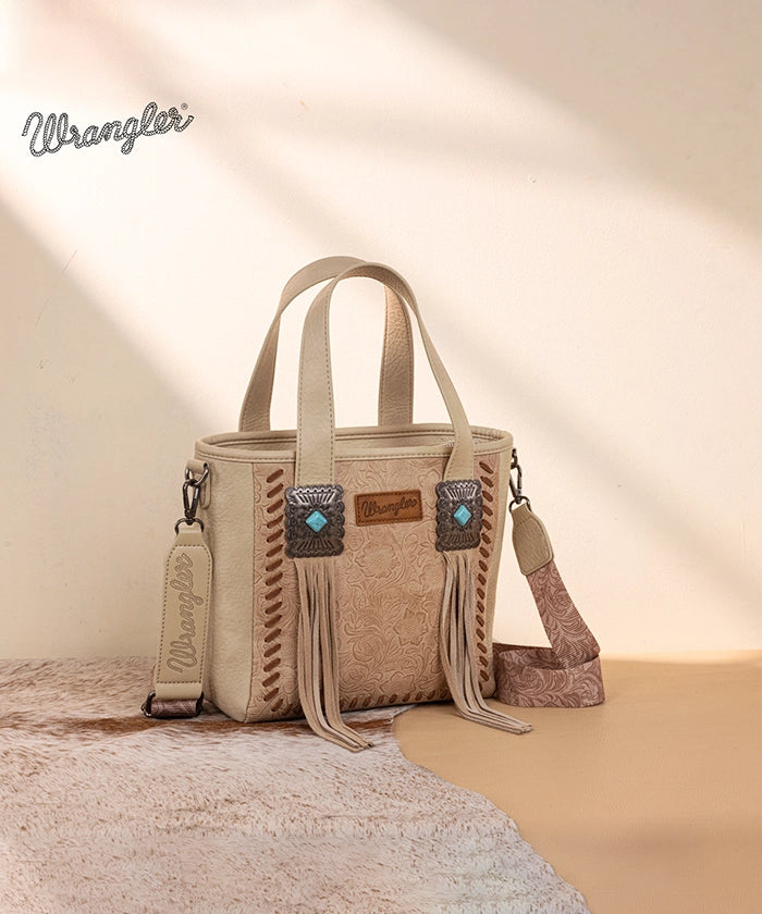 Wrangler Tooled Fringe Concealed Carry Purse Beige