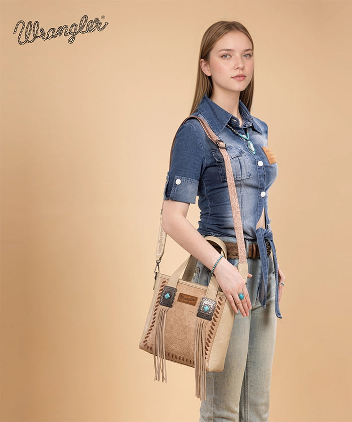 Wrangler Tooled Fringe Concealed Carry Purse Beige