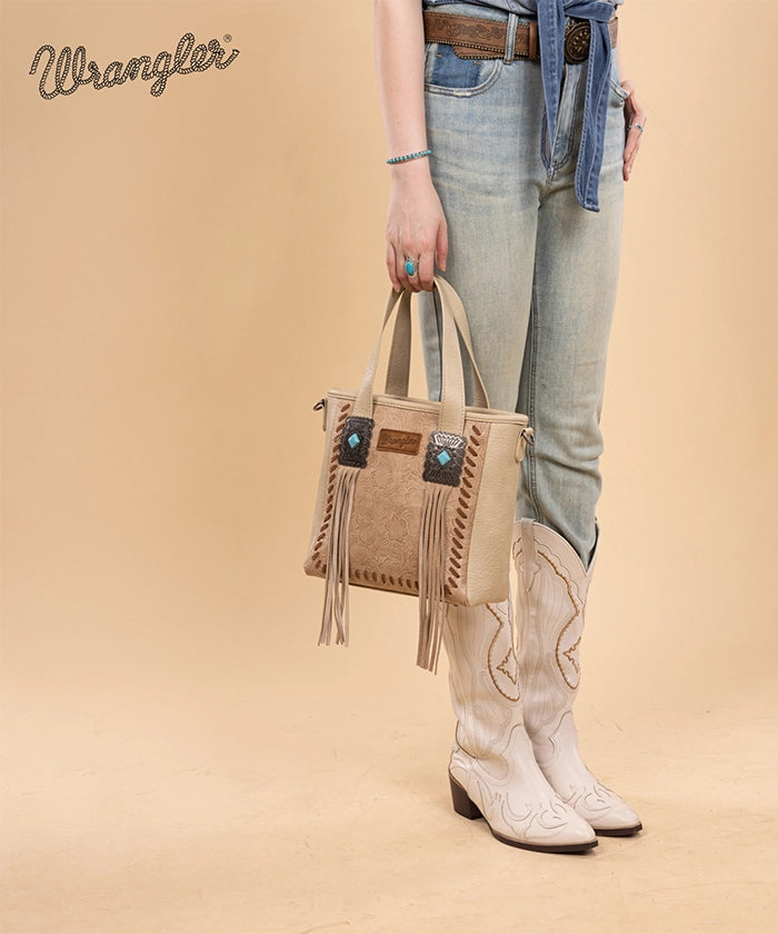 Wrangler Tooled Fringe Concealed Carry Purse Beige