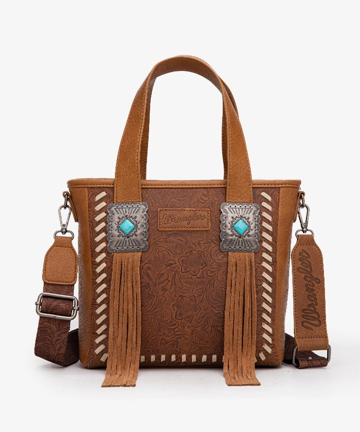 Wrangler Tooled Fringe Concealed Carry Purse Brown