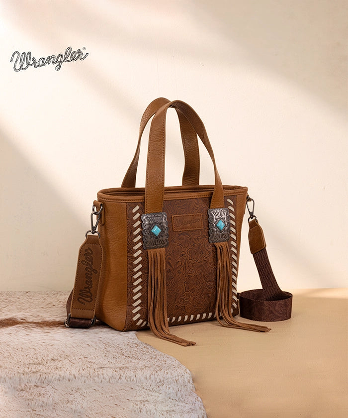 Wrangler Tooled Fringe Concealed Carry Purse Brown