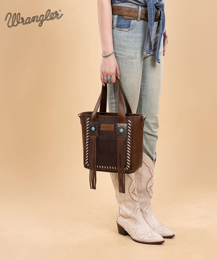 Wrangler Tooled Fringe Concealed Carry Purse Coffee