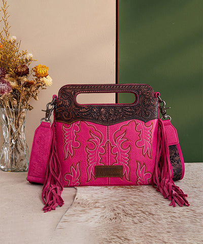 Wrangler Tooled Fringe Crossbody Bag Hot Pink