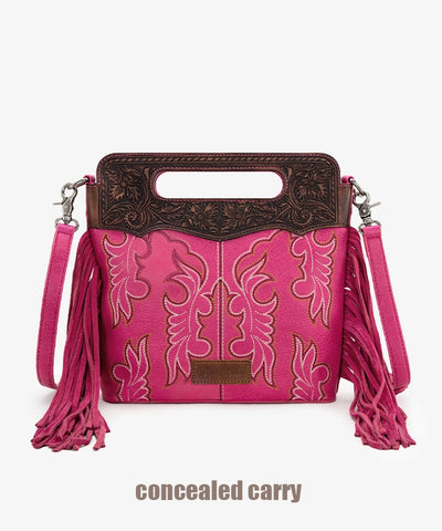 Wrangler Tooled Fringe Crossbody Bag Hot Pink