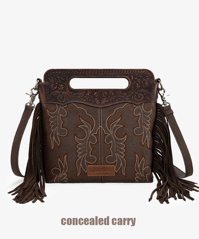 Wrangler Tooled Fringe Crossbody Bag Coffee