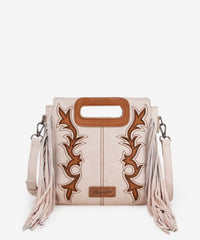 Wrangler Top Handle Embroidered Fringe Tote Bag Beige
