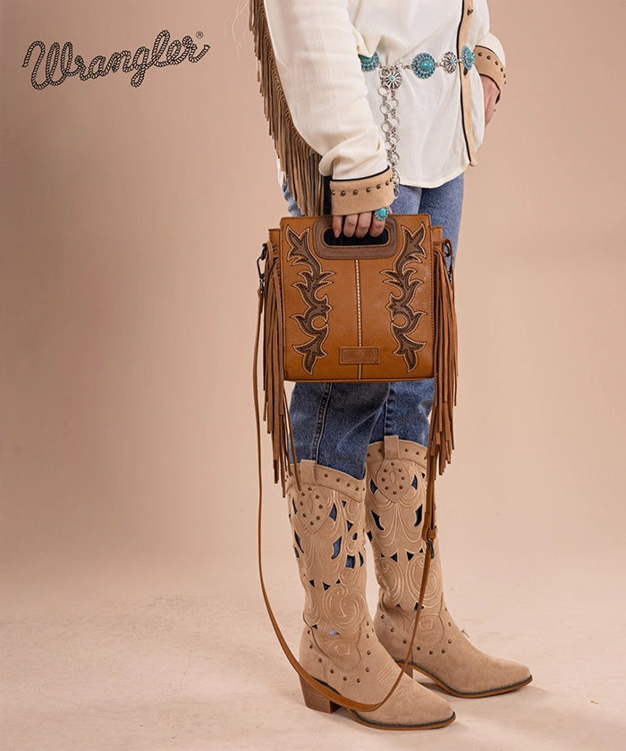 Wrangler Top Handle Embroidered Fringe Tote Bag - Montana West Wrangler Top Handle Embroidered Fringe Tote Bag - Montana West