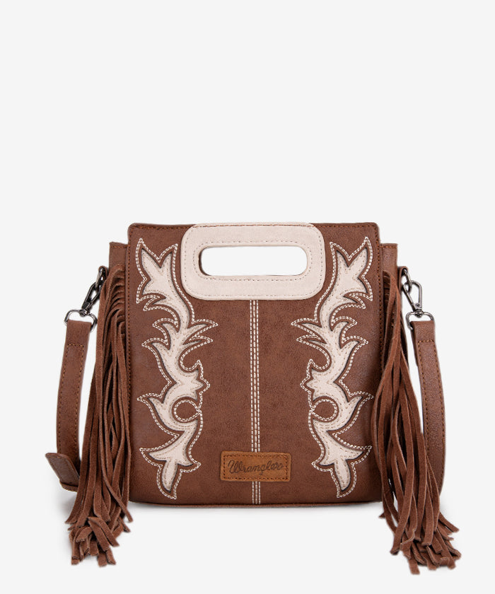 Wrangler Top Handle Embroidered Fringe Tote Bag Coffee