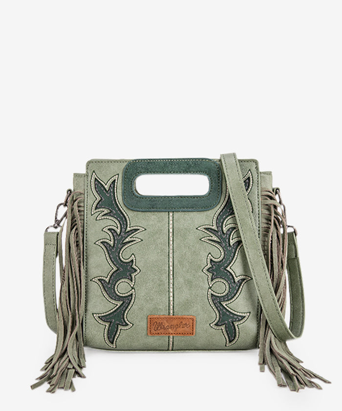 Wrangler Top Handle Embroidered Fringe Tote Bag Green