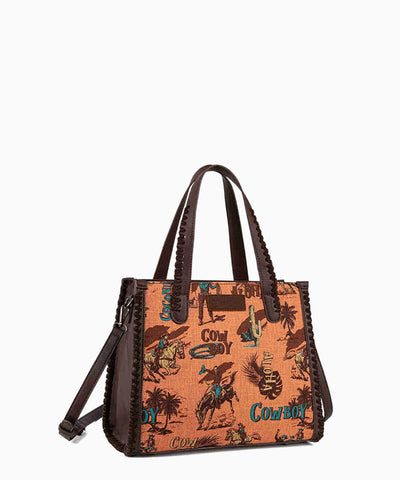 Wrangler Vintage Retro Cowboy Print Crossbody Tote Collection - Montana West World