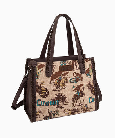 Wrangler Vintage Retro Cowboy Print Crossbody Tote Collection - Montana West World