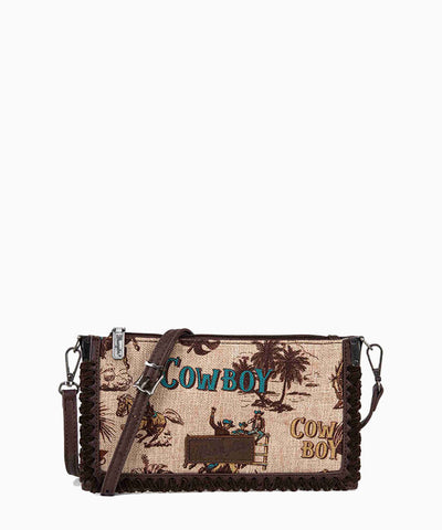 Wrangler Vintage Retro Cowboy Print Crossbody Tote Collection - Montana West World