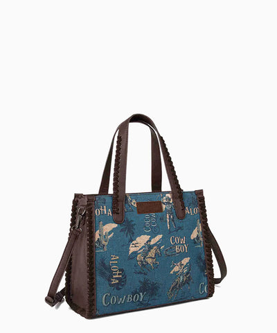 Wrangler Vintage Retro Cowboy Print Crossbody Tote Collection - Montana West World