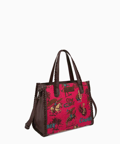 Wrangler Vintage Retro Cowboy Print Crossbody Tote Collection - Montana West World