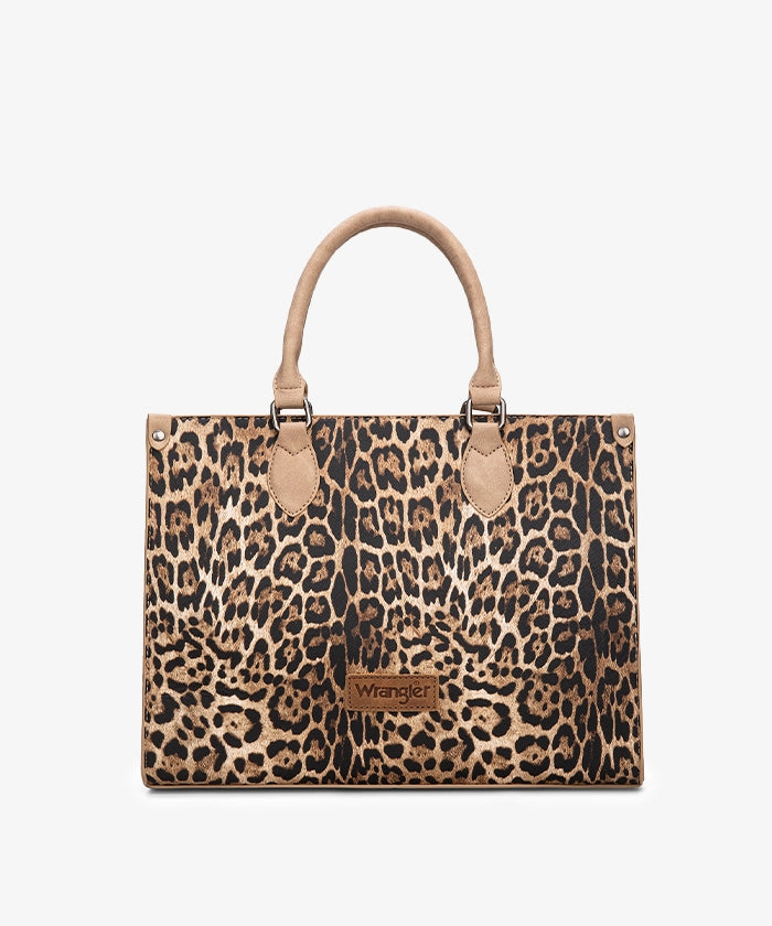 Wrangler Western All-over Leopard Print Wide Tote Bag Tan