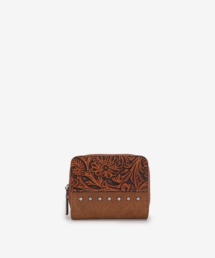 Wrangler Western Tooled Bi-Fold Wallet Brown