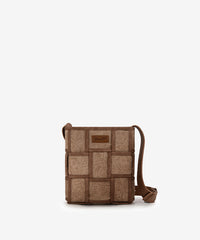 Wrangler Woven Tooled Grid Panel Crossbody Bag Tan