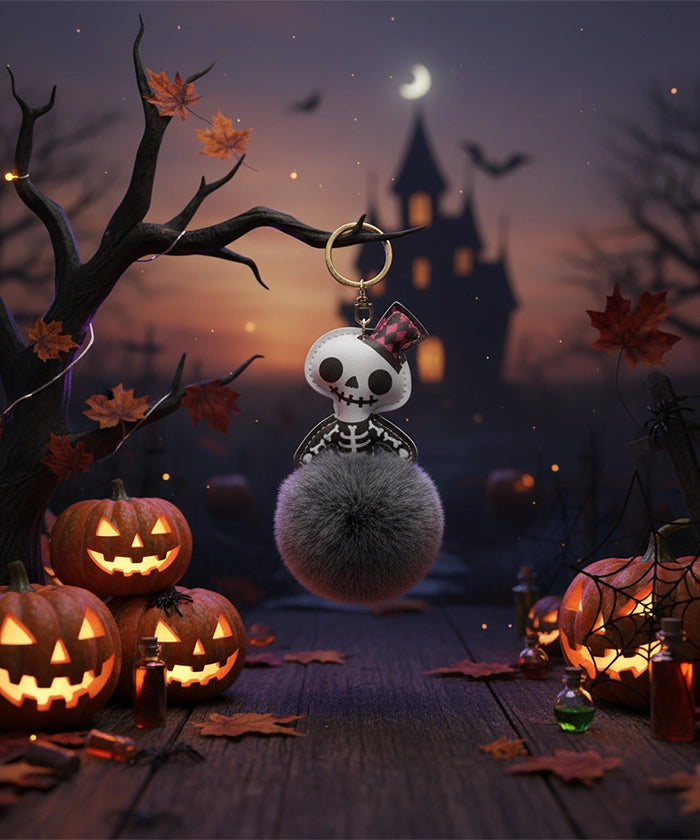 Halloween Bag Charms – Plush Pumpkin, Skull & Mummy Keychains