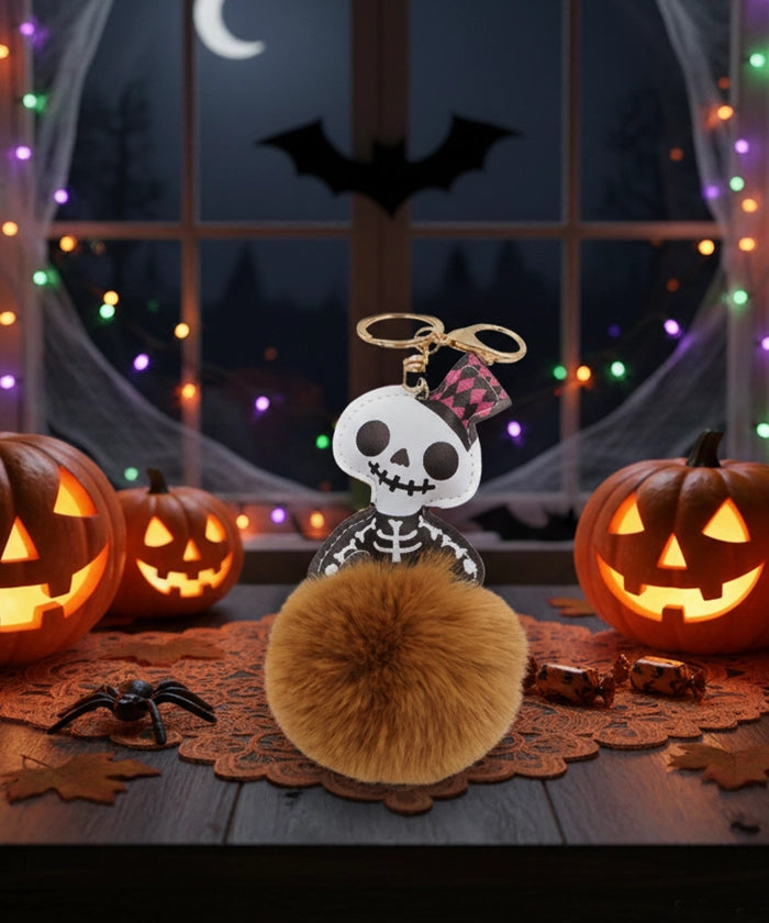 Halloween Bag Charms – Plush Pumpkin, Skull & Mummy Keychains