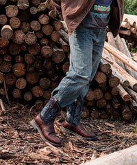 Men’s Blue Enchantress Leather Patchwork Embroidered Boots