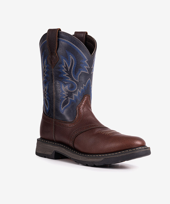 Men’s Blue Enchantress Leather Patchwork Embroidered Boots