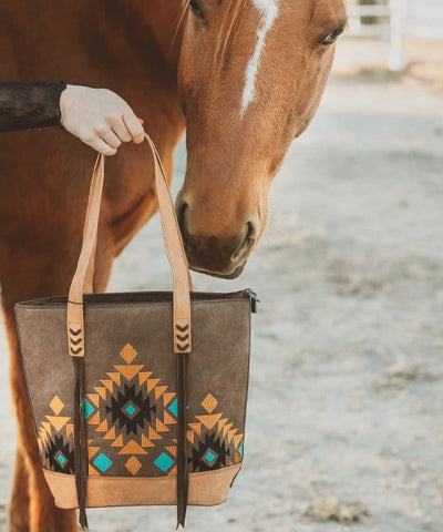 Montana West Aztec Embroidered Tote Bag Set