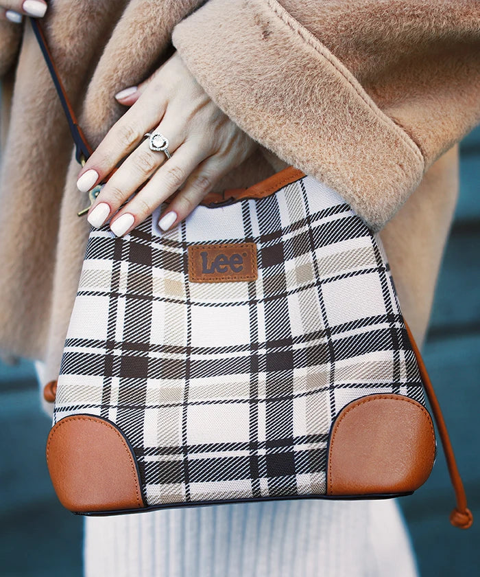 LEE Plaid Canvas Drawstring Bucket Crossbody