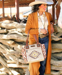 Montana West Embroidered Aztec Jean Denim Handbag Set-Country Glam Outfits