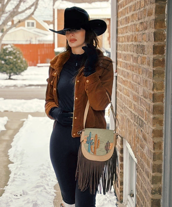 Montana West Cactus Embroidered Fringe Crossbody Bag-Country Glam Outfits