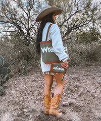 Wrangler Leather Trim Canvas Tote Bag Set-Country Glam Outfits