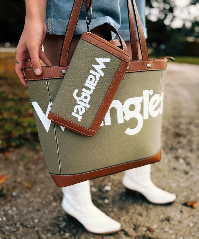 Wrangler Leather Trim Canvas Tote Bag Set