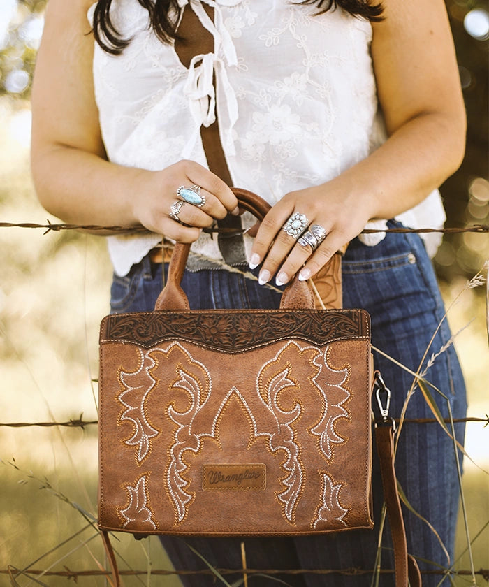 Wrangler Boot Scroll Crossbody Purse-Country Glam Outfits