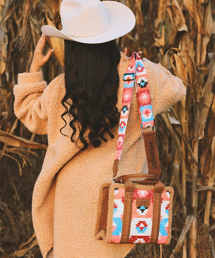 Wrangler Aztec Sherpa Trim Crossbody Purse Set