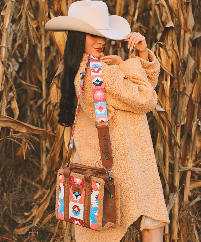 Wrangler Aztec Sherpa Trim Crossbody Purse Set