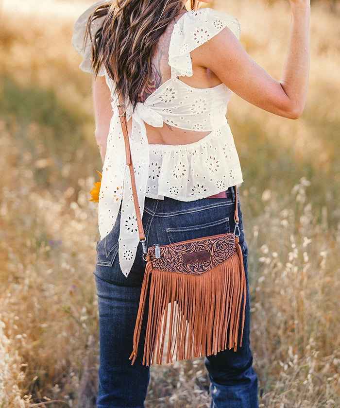 Wrangler Vintage Floral Fringe Crossbody Bag-Country Glam Outfits