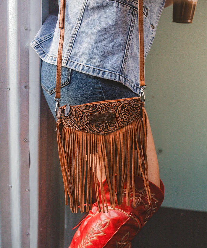 Wrangler Vintage Floral Fringe Crossbody Bag
