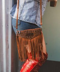 Wrangler Vintage Floral Western Fringe Crossbody Bag