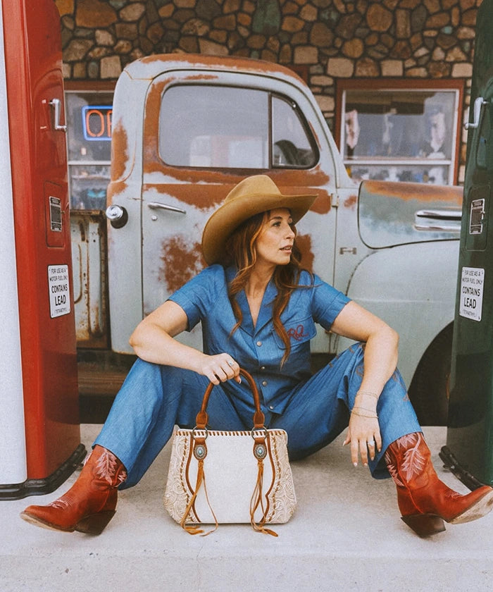 Trinity Ranch Floral Tooled Concho Tote Bag Set-Country Glam Outfits