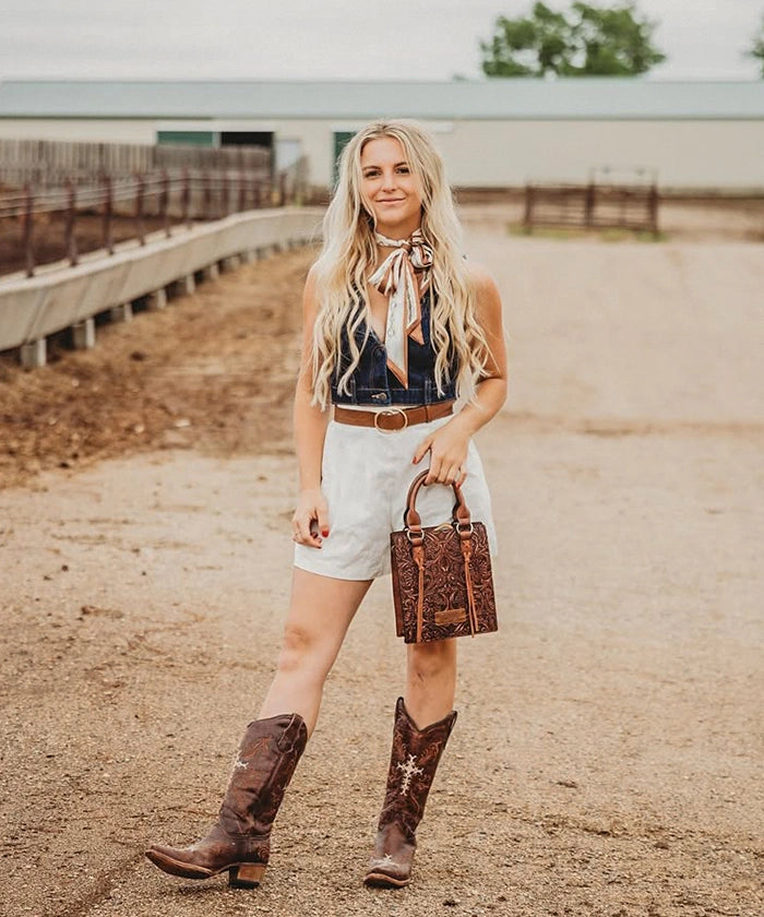 Wrangler Embossed Top Handle Crossbody-Country Glam Outfits